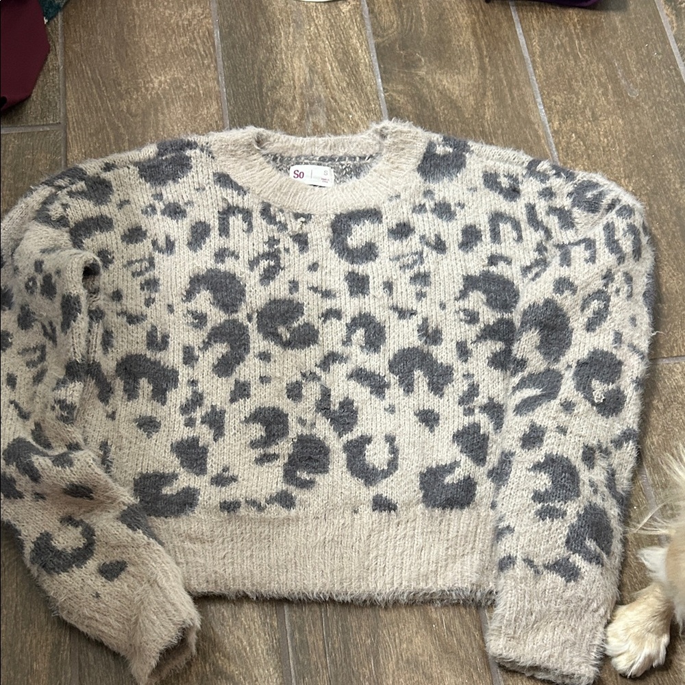 SO Cream and Gray Animal Print Sweater